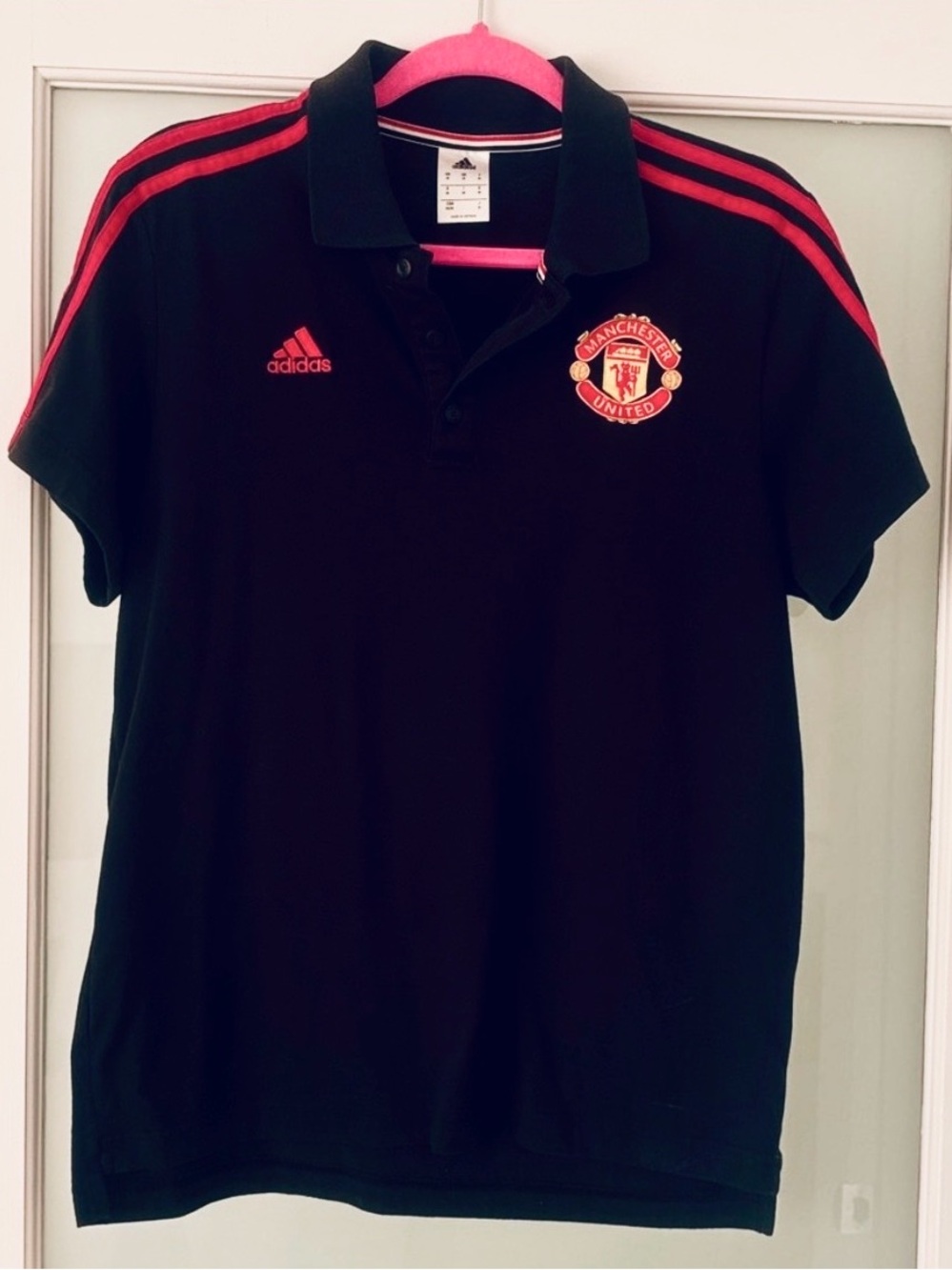Adidas Manchester United Black Polo Shirt Red Stripes | Soccer Football | Size M